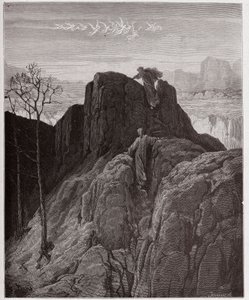 Die Göttliche Komödie, Purgatorio, Gesang 4: Virgil führt Dante den steilen Berg hinauf - von Dante Alighieri (1265-1321) - Illustration von Gustave Doré (1832-1883)