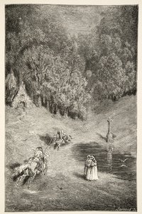 Das Aufeinandertreffen zwischen Artus und Pellinore, aus Geschichten der Tage von König Artus von Charles Henry Hanson, veröffentlicht 1898