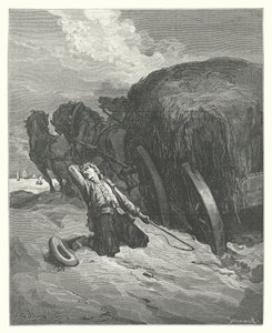 Die Fabeln von La Fontaine: Der Fuhrmann im Schlamm (Gravur) von Gustave Dore