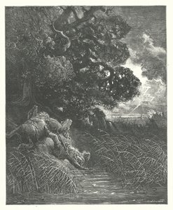 Die Fabeln von La Fontaine: Die Eiche und das Schilfrohr (Gravur) von Gustave Dore