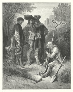 Die Fabeln von La Fontaine: Der alte Mann und die drei jungen Männer (Gravur) von Gustave Dore