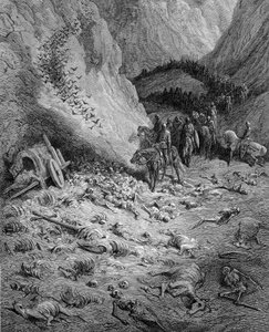 Die Vorhut: Armee der Kreuzfahrer trifft auf die Toten der vorherigen Welle der Kreuzfahrer - Gravur von Gustave Doré von Gustave Dore