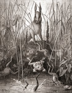 Der Hase und die Frösche, aus einer späten 19. Jahrhundert Ausgabe von Fables de La Fontaine