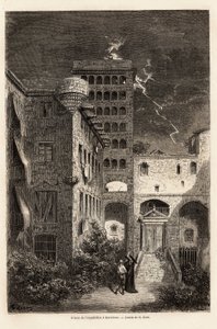 Das Gefängnis der Inquisition in Barcelona, Zeichnung von Gustave Doré (1832-1883), zur Illustration seiner Reise nach Spanien mit C. Davillier im Jahr 1862. Gravur in „Le tour du monde“, herausgegeben von Edouard Charton