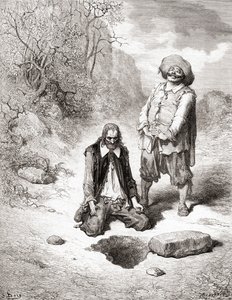 Der Geizhals, der seinen Schatz verlor, aus einer späten 19. Jahrhundert Ausgabe von Fables de La Fontaine