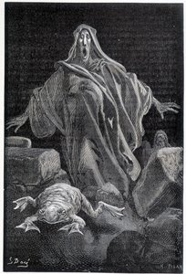 Der Alarmruf - Illustration der Angst von Gustave Doré, Gravur von Gustave Dore