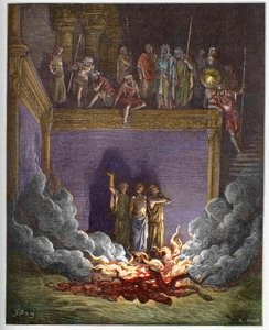 Der brennende Ofen (die drei Kinder von Babylon, die drei jungen Hebräer oder die drei jungen Männer) Ananias, Azarias und Misael in einen brennenden Ofen geworfen, weil sie sich weigerten, vor der Statue des Königs von Babylon niederzuknien - Die drei jun