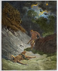 Der Tod Abels - Mord an Abel durch Kain - Gravur in „Die illustrierte Bibel“ von Gustave Doré (1832-1883) - Gravur aus „Die Doré-Bibel“ von Gustave Dore