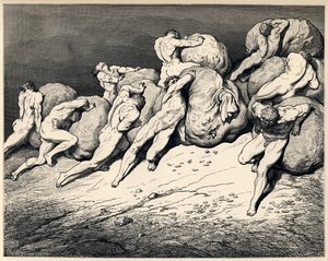 Die Habsüchtigen und Verschwender. Illustration zur Göttlichen Komödie von Dante Alighieri, 1857