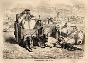 Die Tinajas des Kanals, die Verwendung dieser riesigen irdenen Krüge ersetzt die Verwendung von Fässern und ihre Nutzung ist sehr alt. Illustration der Reise nach Spanien von Gustave Doré (1832-1883) Illustrator und Baron Ch. Davillier Redakteur, 1862, ve