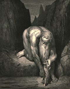 Doch in den Abgrund, wo Luzifer mit Judas tief verschlungen ist, setzte er uns leicht, ca. 1890 von Gustave Dore