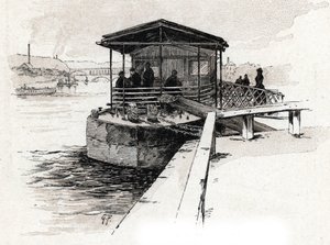 Embarcadère des Bateaux-Mouches (Bateaux-Mouches) auf der Seine, Paris. Zeichnung von Gustave Fraipont (1849-1923) aus Saint-Juirs