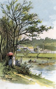 Sonntagsspaziergänger an der Seine in Bas-Meudon (Meudon-sur-Seine) Zeichnung von Gustave Fraipont (1849-1923) aus Saint-Juirs von Gustave Fraipont