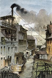 Blick auf den Fluss Bievre vom Port Royal Boulevard, Paris. Zeichnung von Gustave Fraipont (1849-1923) aus „La seine a travers Paris“ von Saint-Juirs