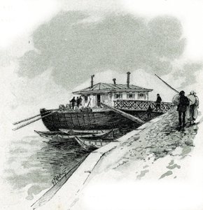Blick auf das Boot, wo Händler die Seine-Abgabe zahlten, um Waren zu importieren, Quai de Bercy, Paris