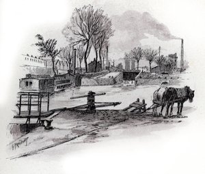 Ansicht des Canal Saint-Denis und Quai de la Gironde in La Villette, Paris Zeichnung von Gustave Fraipont (1849-1923) aus Saint-Juirs