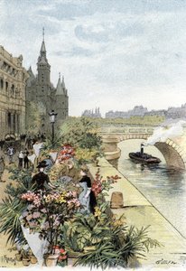 Ansicht des Blumenmarktes, Ile de la Cite, Paris von Gustave Fraipont