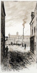 Ansicht des Leichenschauhauses von Paris auf der Île de la Cité, Paris. Zeichnung von Gustave Fraipont (1849-1923) aus Saint-Juirs von Gustave Fraipont