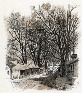 Ansicht des neuen Lagers der Rue Léopold, Bercy, Paris. Zeichnung von Gustave Fraipont (1849-1923) aus „La Seine à travers Paris“ von Saint-Juirs von Gustave Fraipont