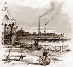 Ansicht des Quai de Javel in Paris, aktueller Quai André-Citroen Zeichnung von Gustave Fraipont (1849-1923) aus „La Seine à travers Paris“ von Saint-Juirs