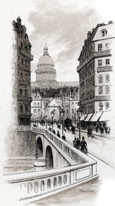 Ansicht der Rue de Bellay und der Kuppel des Pantheon, Paris Zeichnung von Gustave Fraipont (1849-1923) aus Saint-Juirs von Gustave Fraipont