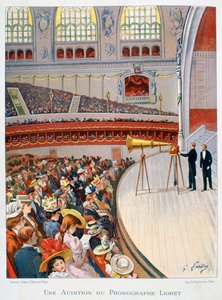 Phonographen- oder Grammophonausstellung, 19. Jahrhundert von Gustave Francois Lasellaz