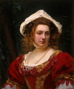 Porträt einer eleganten Dame in einem roten Samtkleid