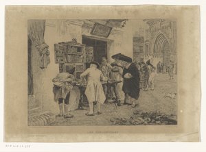 Männer versammelt um die Auslage eines Buchhändlers von Gustave Marie Greux