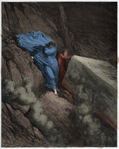 Inferno, Gesang 11: Das brennende Grab von Papst Anastasius II (Anastase II), Illustration aus Die Göttliche Komödie von Dante Alighieri, 1885 (digital koloriert) von Gustave after Dore