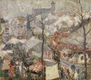 Jahrmarkt auf dem Vrijdagmarkt in Gent von Gustave de Smet
