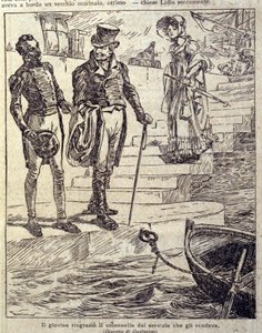 Der junge Mann dankte dem Oberst für seinen Dienst... Illustration aus der neuen „Colomba“ von Prosper Merimee. Gravur von Gustavino (Gustavo Rosso) (1881-1950), ca. 1915 von Gustavo Gustavino Rosso