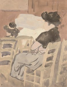 Eine Frau und ein junges Mädchen in einer Kircheninnenraum von Gwen John
