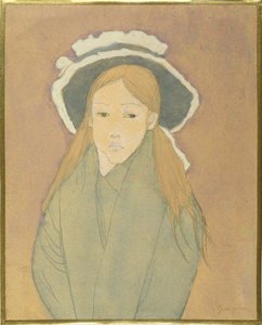 Mädchen mit großem Hut und strohfarbenem Haar, 1910er von Gwen John