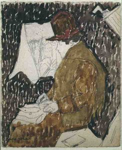 Profil einer Frau in einem Eisenbahnwagen von Gwen John