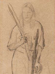 Stehendes Mädchen mit Holzpfosten in der Hand von Gwen John