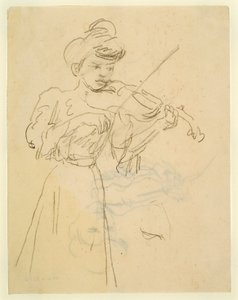 Frau steht und spielt Geige von Gwen John