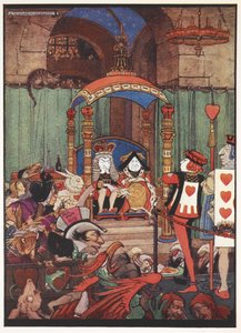 Der König und die Königin der Herzen auf ihrem Thron am Hof während des Prozesses gegen den Buben der Herzen. von Gwynedd M. Hudson