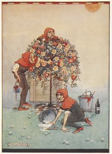 Die Gärtner der Herzkönigin malen die Rosen von weiß zu rot aus Alice im Wunderland von Gwynedd M. Hudson