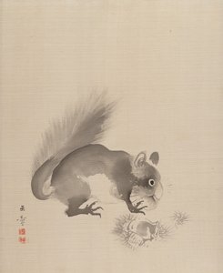 Eichhörnchen isst Kastanien von Gyokusho Kawabata