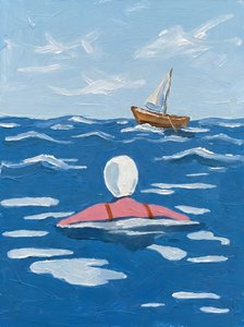 Schwimmer und entferntes Boot