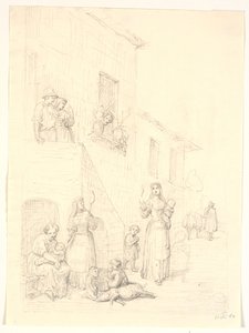 Frauen und Kinder vor einem italienischen Haus von H.W. Bissen