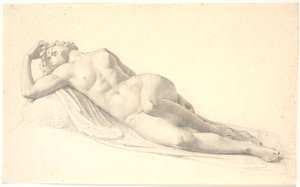 Schlafende Bacchantin. Studie oder Zeichnung nach Bissens erster lebensgroßer Statue