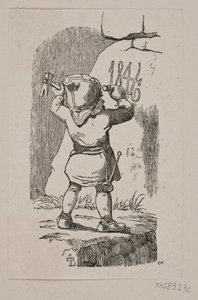 Ein Wichtel meißelt die Jahreszahl 1846 in einen Felsen von H. C. Henneberg