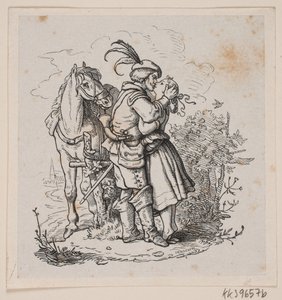 Ein Reiter küsst ein junges Mädchen