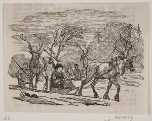 Schlittenfahrt mit Rentieren von H. C. Henneberg