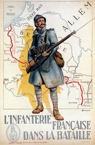 Französische Infanterie im Kampf (die rote Linie stellt die Hindenburg-Linie dar) - ill. von H. Delaspre von H. Delaspre