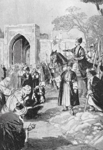 Bokhara öffnet seine Tore für den Mongolen Ogodai Khan, 1231 n. Chr. von H. M. (after) Burton