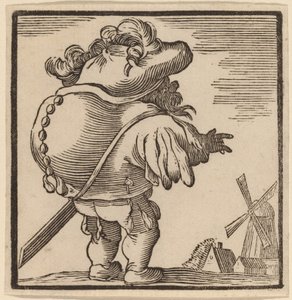 Buckliger, der eine Windmühle betrachtet von H. Numan after Jacques Callot