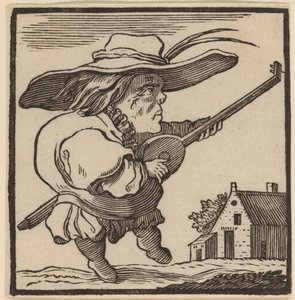 Buckliger, der eine Laute spielt von H. Numan after Jacques Callot