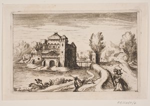 Flusslandschaft mit Schloss auf einem Hügel